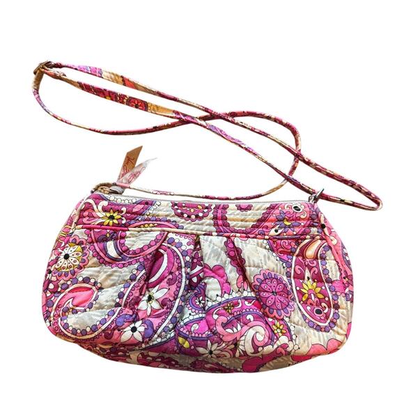Vera Bradley Handbags - Vera Bradley Frannie Crossbody Bag Paisley Meets Plaid Pink Floral Quilted